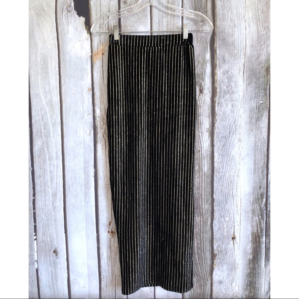 Missguided Gold Glitter Striped Velvet Midi Skirt